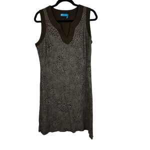 Fresh Produce Women's V Neck Dress Size Medium Brown Floral Chrysanthemum Vtg